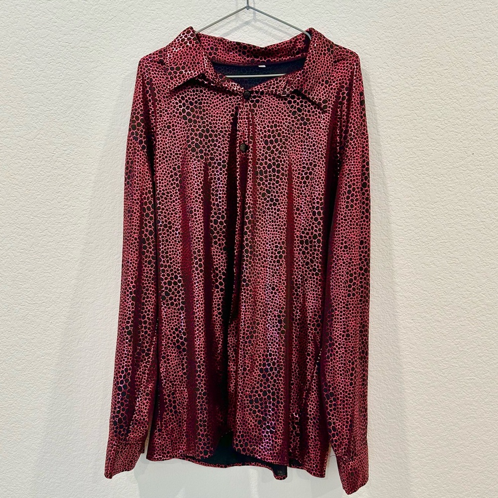 Long Sleeve Disco Top Black & Hot Pink Metallic Size XL Excellent Condition